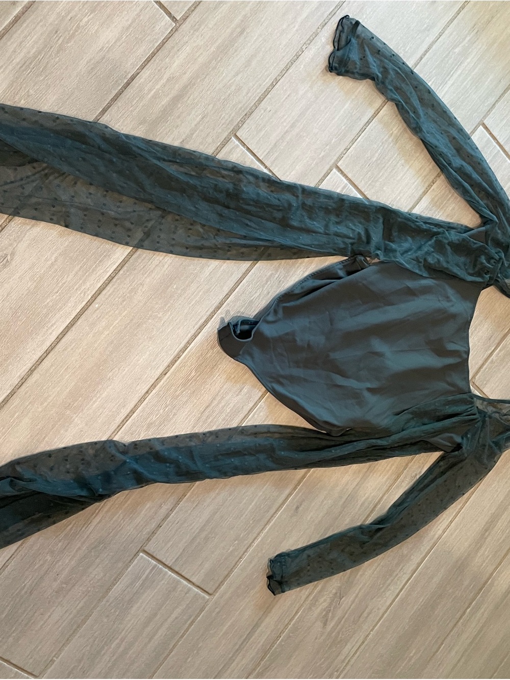 Free People Black Sheer Dot Mesh Bodysuit